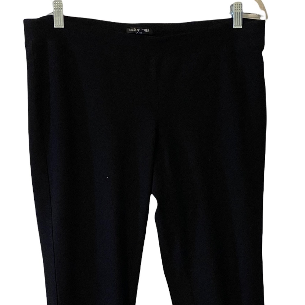 EILEEN FISHER Textured Viscose Blend Stretch Pull On Pants Size Large Black